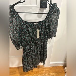 Brand new with tags floral, black and green romper.